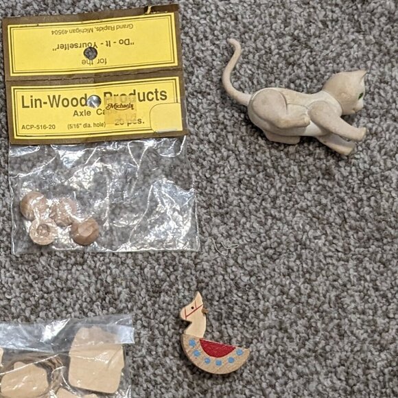 LOT of Miscellaneous Wooden Craft Items; Beads, Caps, Cat, Apples - Picture 2 of 3